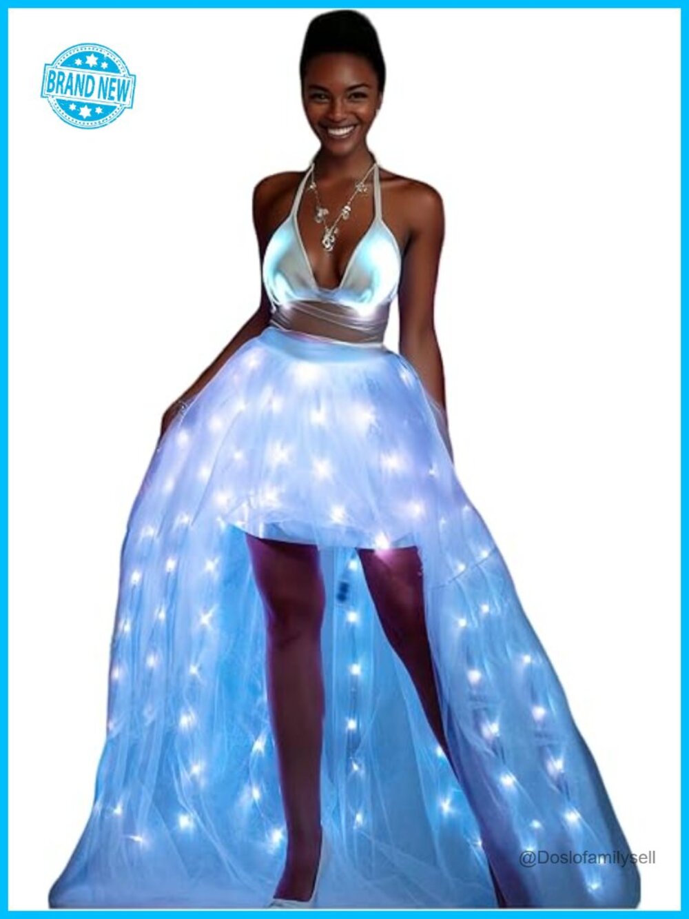 Tulle Tutu Skirt Women LED Light Up Rave Costume High Low Pull On Midi